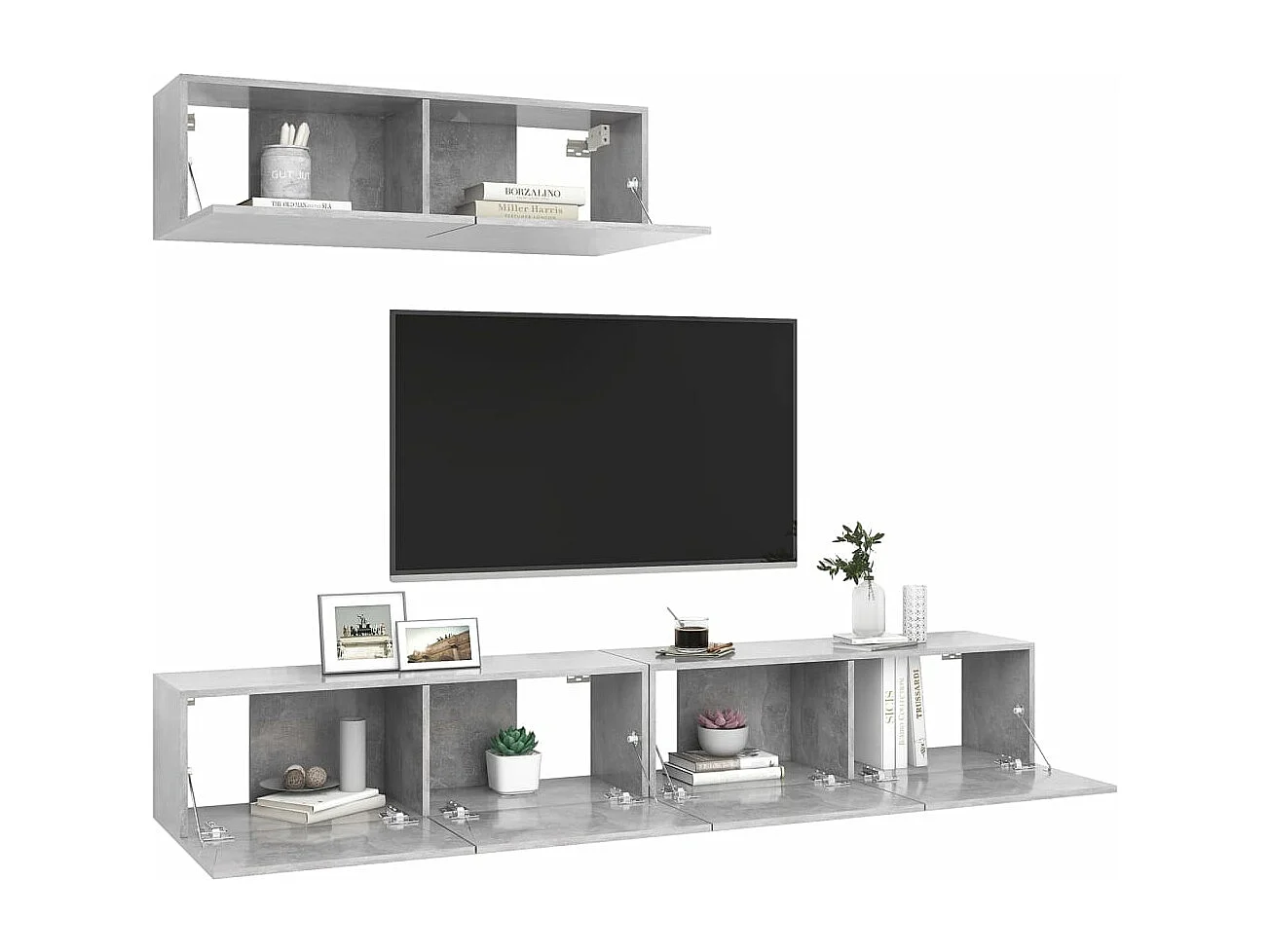 Set de muebles de salón 3 piezas madera ingeniería gris hormigón
