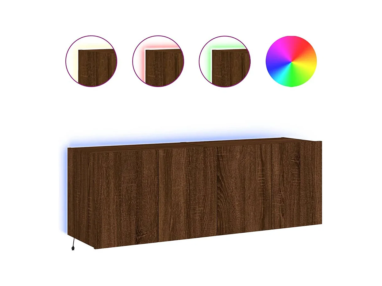 Meubles TV muraux lumières LED 2 pièces chêne marron 60x35x41 cm