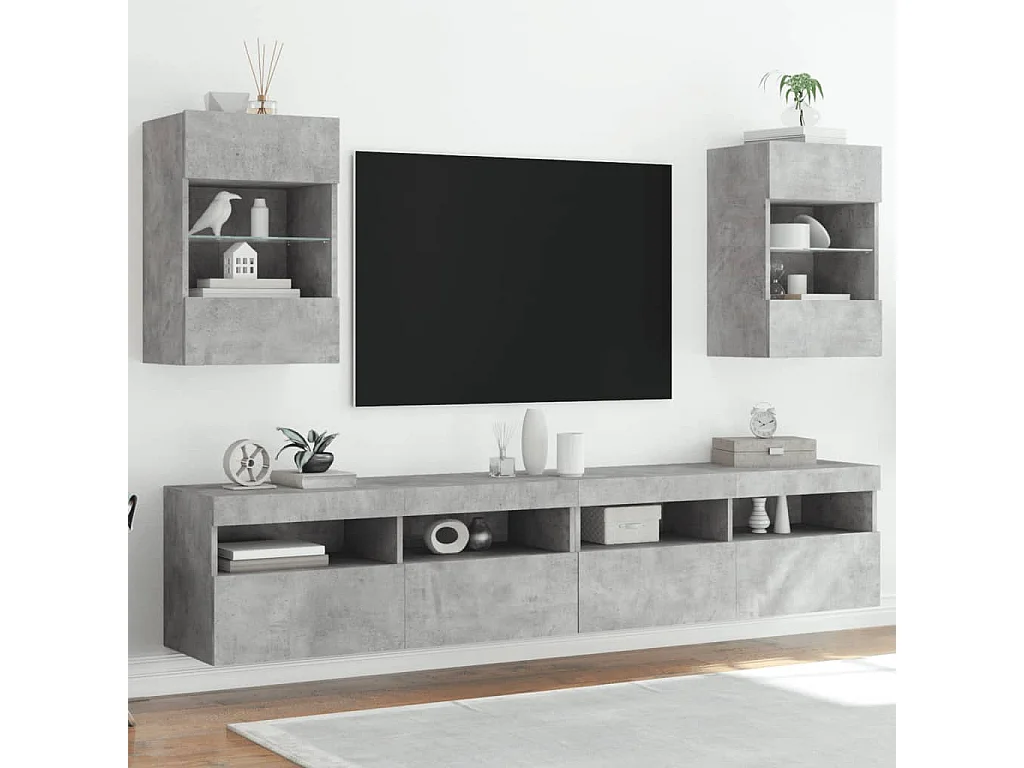 Meubles TV muraux et lumières LED 2pièces gris béton 40x30x60,5 cm