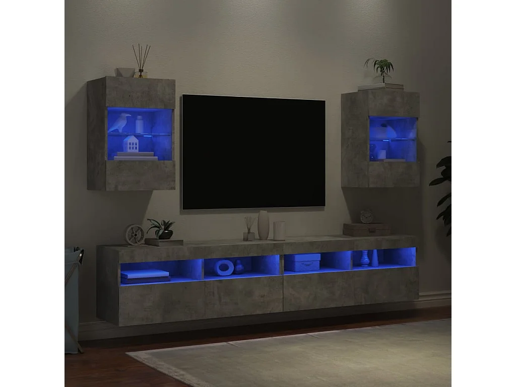 Meubles TV muraux et lumières LED 2pièces gris béton 40x30x60,5 cm