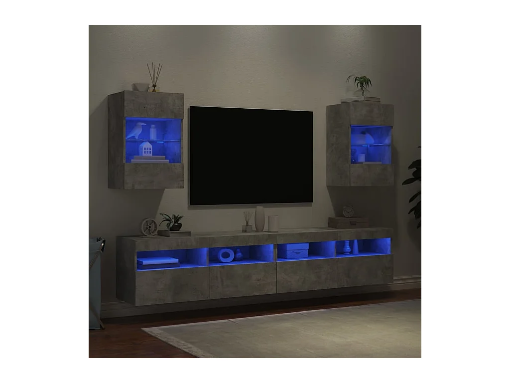 Móveis de parede para TV com luzes LED 2 peças cinzento cimento