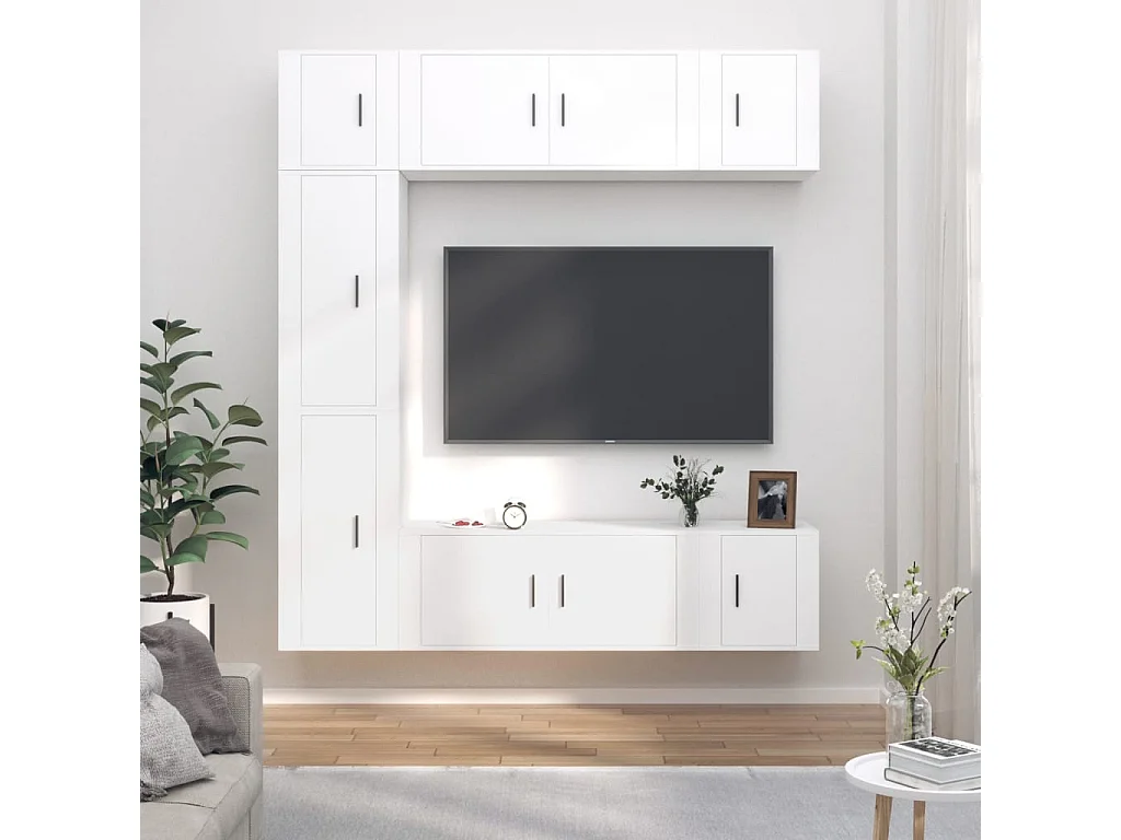 7-delige Tv-meubelset bewerkt hout wit