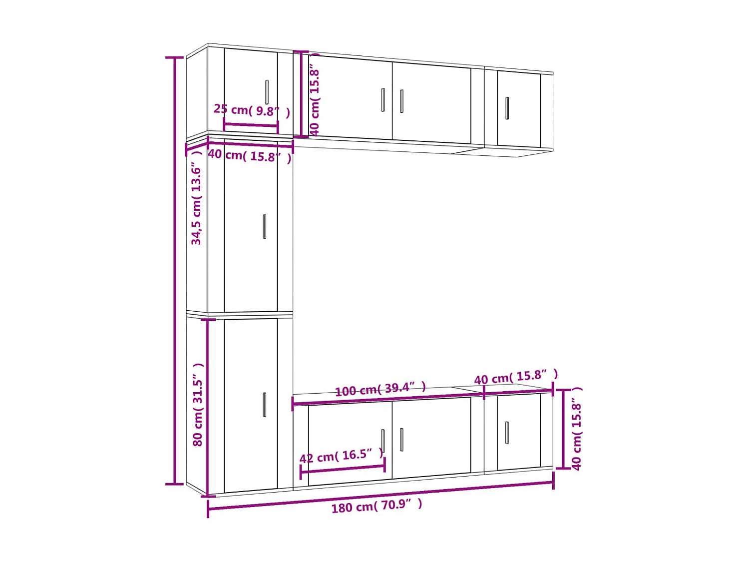 7-delige Tv-meubelset bewerkt hout wit