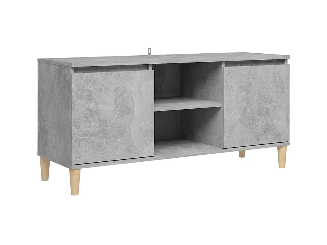 Meuble TV avec pieds en bois massif Gris béton 103,5x35x50 cm