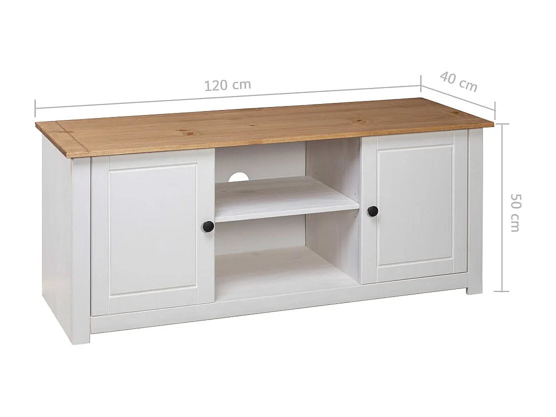 Móvel de TV 120x40x50 cm madeira de pinho maciça Panama branco