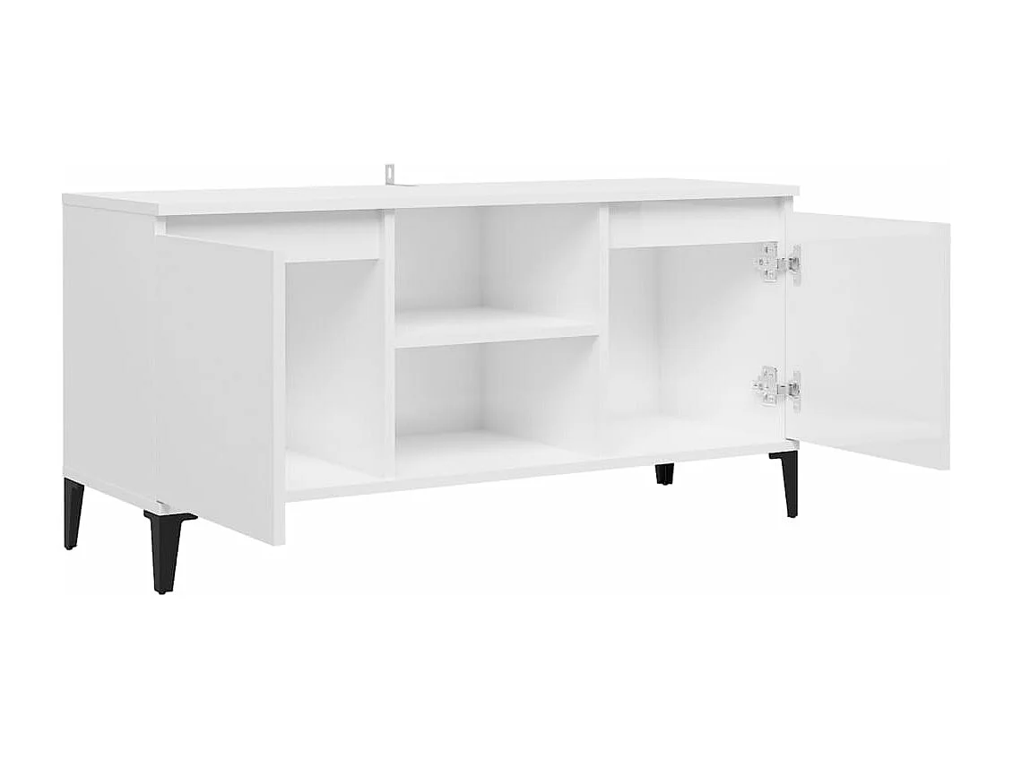 Mueble de TV con patas de metal blanco brillante 103,5x35x50 cm