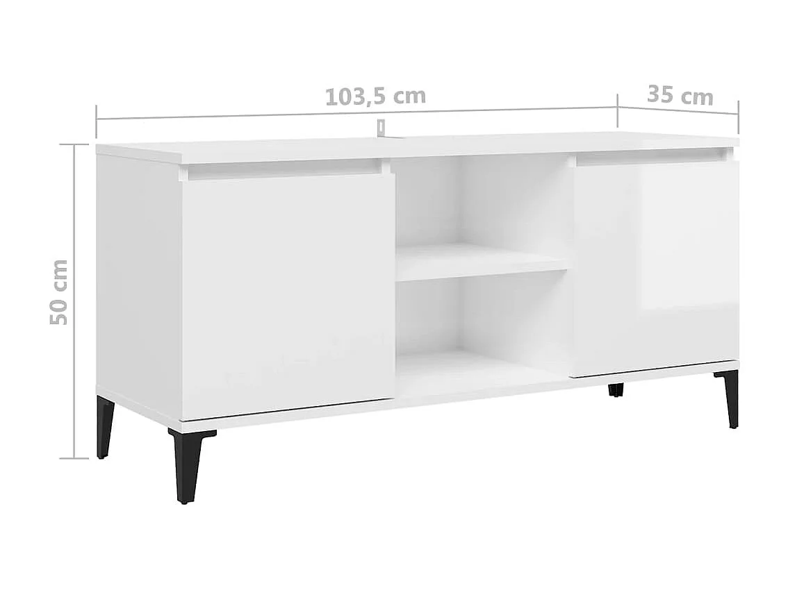 Mueble de TV con patas de metal blanco brillante 103,5x35x50 cm
