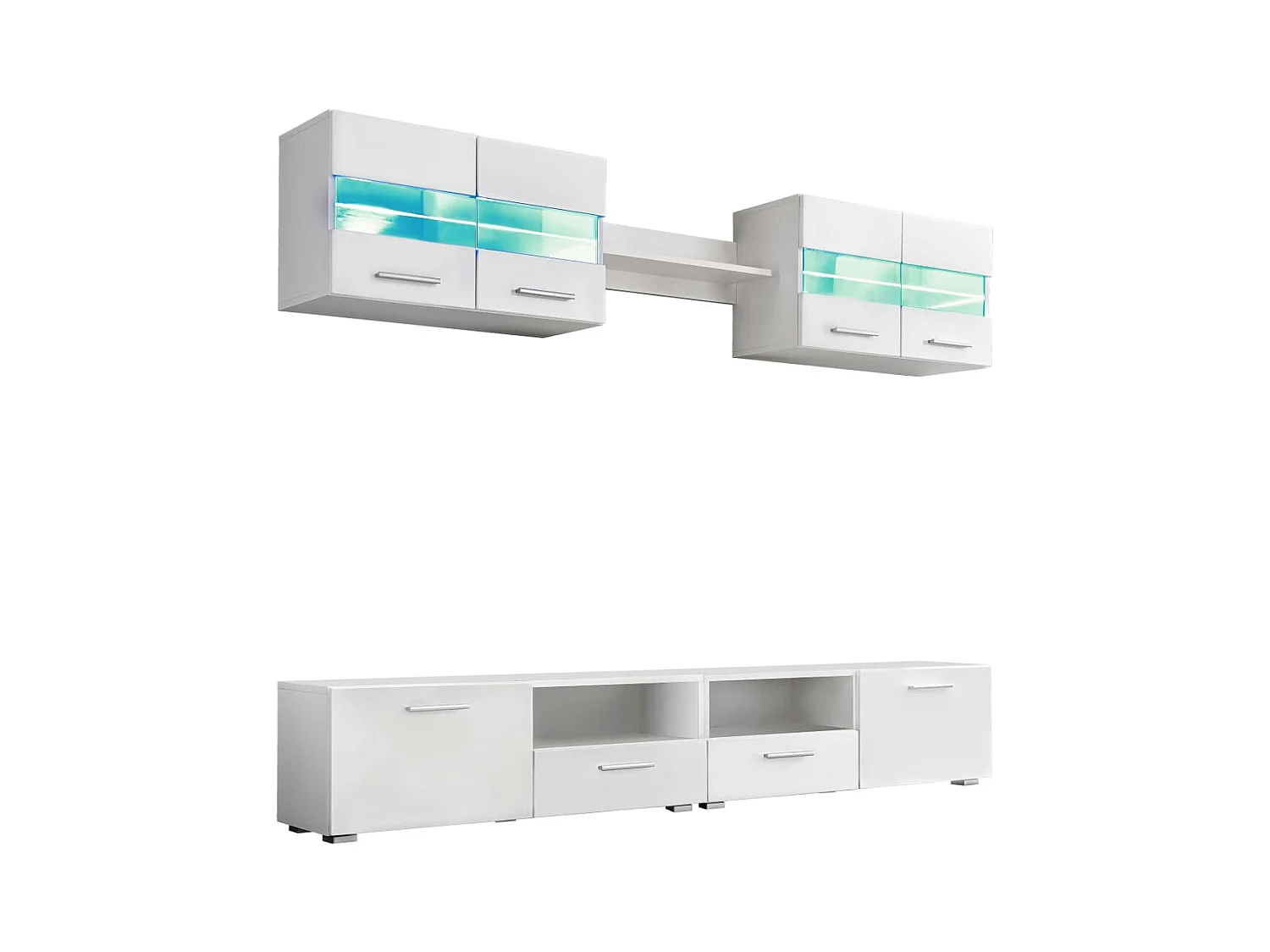 Ensemble Meuble mural TV 5 pièces lumières LED Haute Brillance