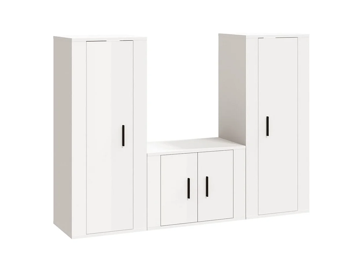 Set de muebles de TV 3 piezas madera contrachapada blanco brillo