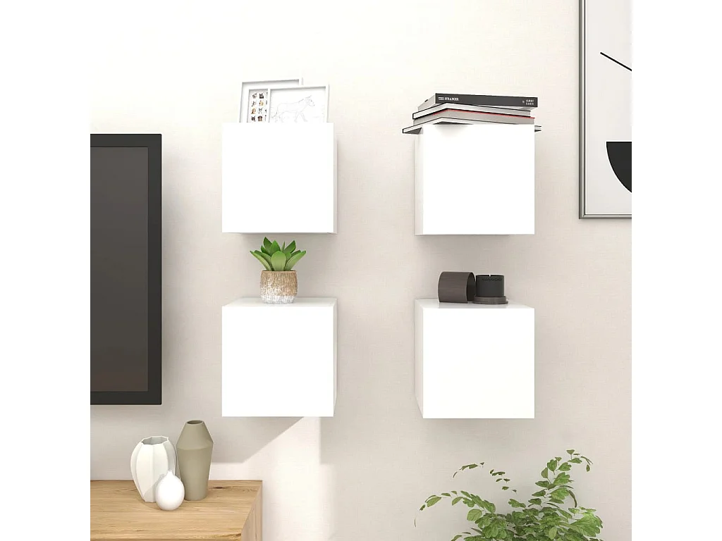 Muebles de pared para TV 4 unidades blanco 30,5x30x30 cm
