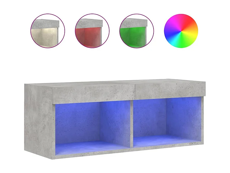 Meuble TV avec lumières LED gris béton 80x30x30 cm