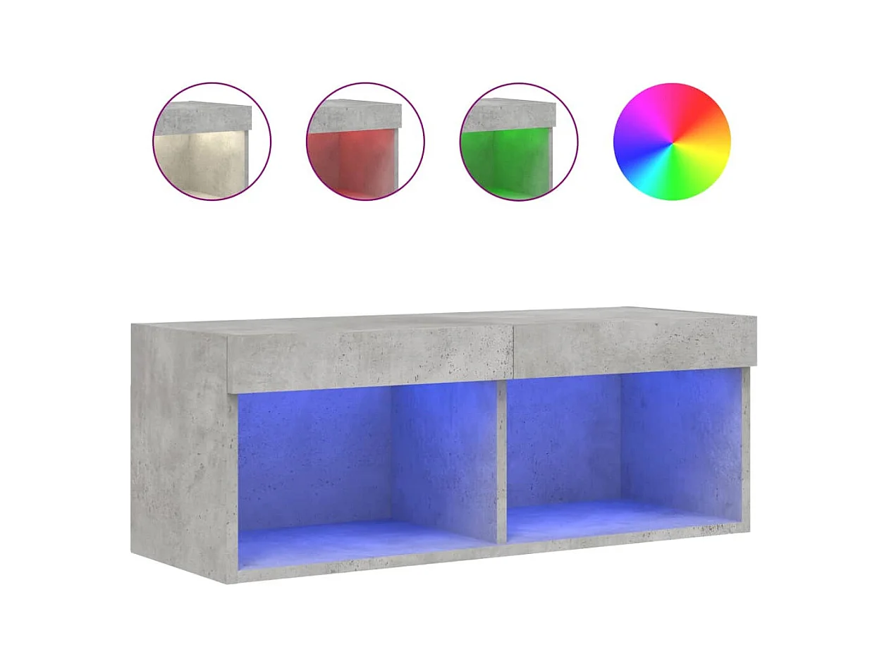 Meuble TV avec lumières LED gris béton 80x30x30 cm