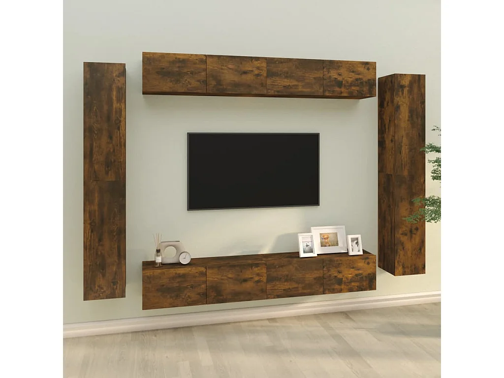 8-delige Tv-meubelset bewerkt hout gerookt eikenkleurig