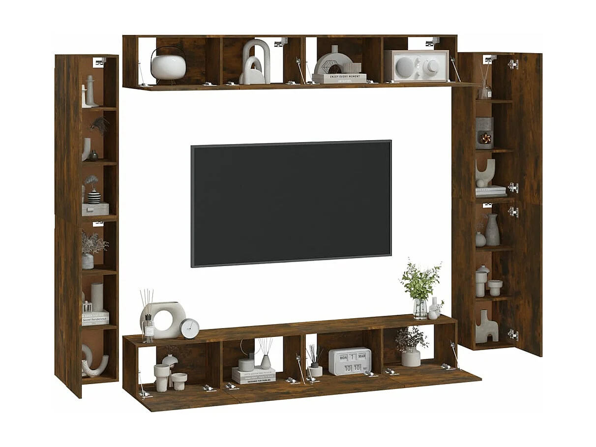 8-delige Tv-meubelset bewerkt hout gerookt eikenkleurig