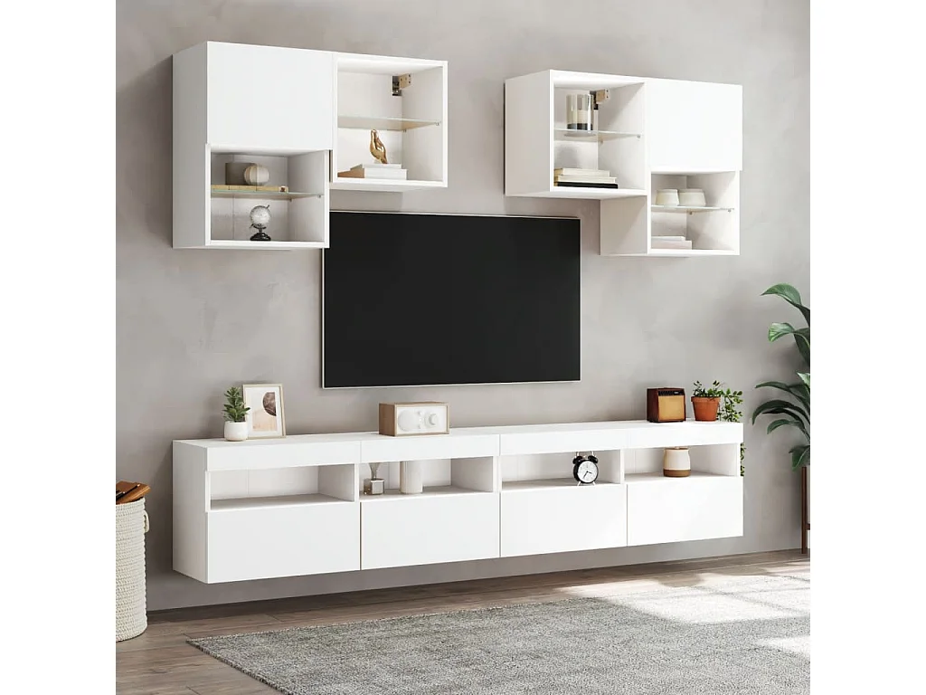 Meuble TV mural avec lumières LED blanc 100x30x40 cm