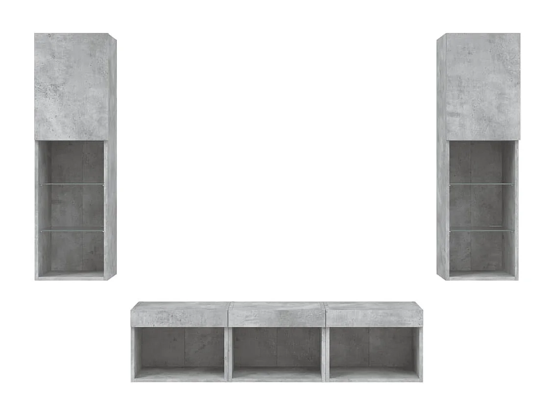 5-delige Tv-wandmeubelset met LED bewerkt hout betongrijs