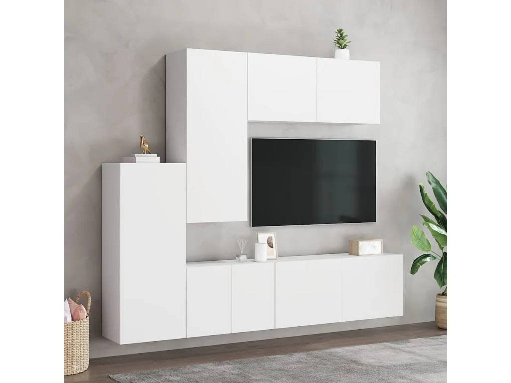 5 peças móveis de parede p/ TV derivados de madeira branco