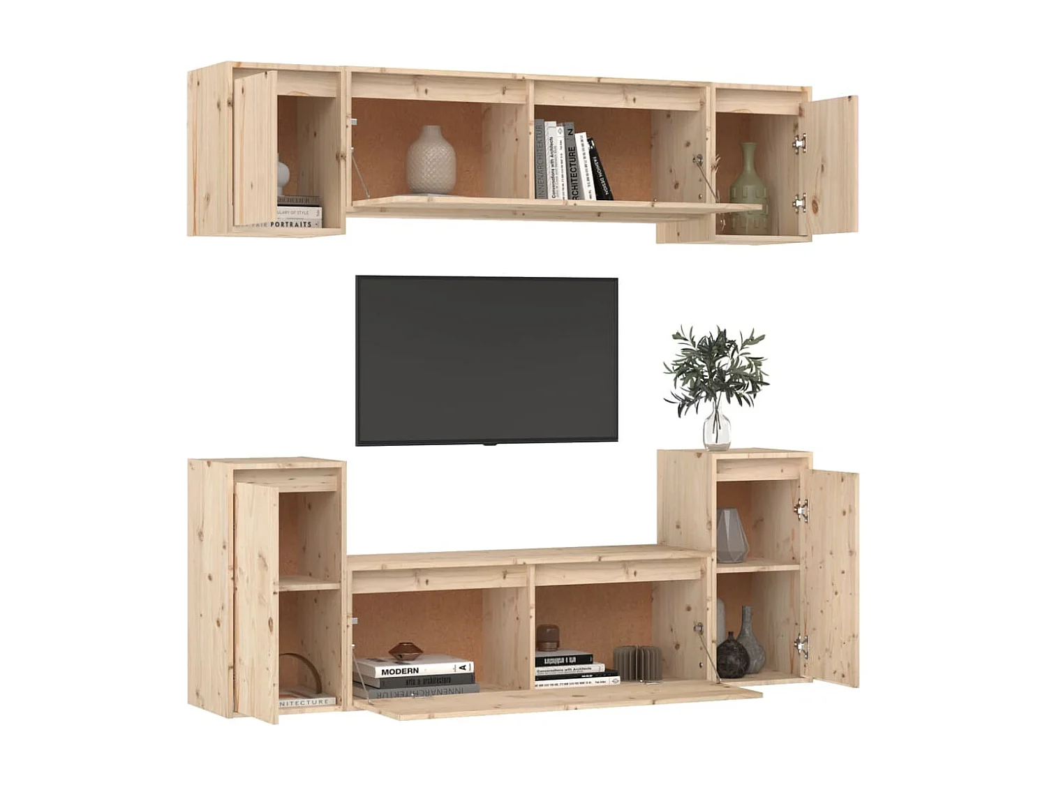 Móveis de TV 6 peças madeira de pinho maciça