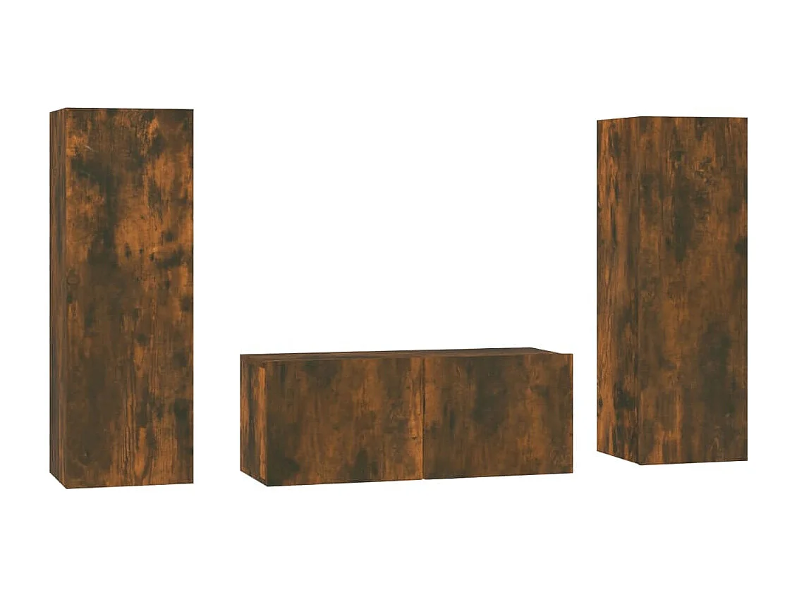 Set de muebles de TV 3 piezas madera contrachapada roble ahumado