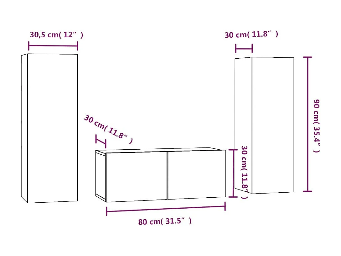 Set de muebles de TV 3 piezas madera contrachapada roble ahumado