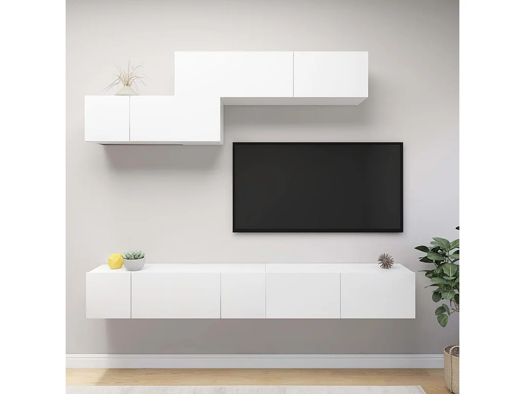 Ensemble de meuble TV 6 pièces Blanc Aggloméré