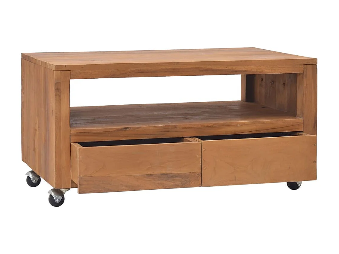 Mueble de TV con ruedas madera maciza de teca 80x50x42 cm