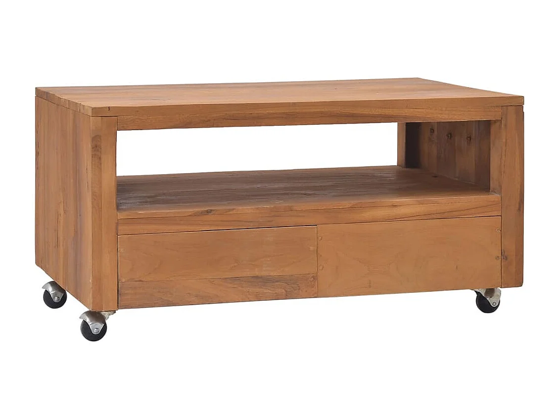Mueble de TV con ruedas madera maciza de teca 80x50x42 cm