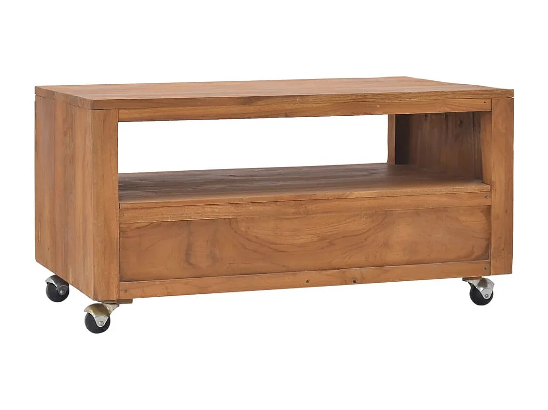 Mueble de TV con ruedas madera maciza de teca 80x50x42 cm