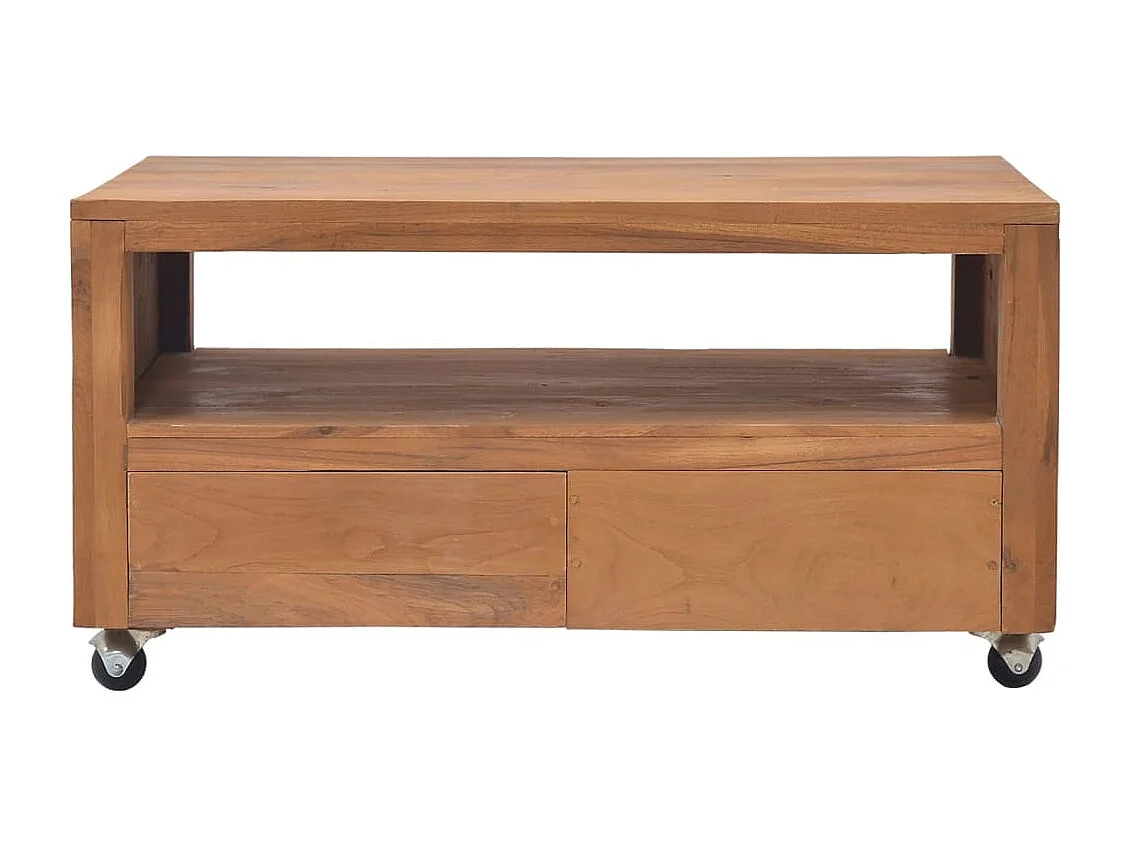 Mueble de TV con ruedas madera maciza de teca 80x50x42 cm