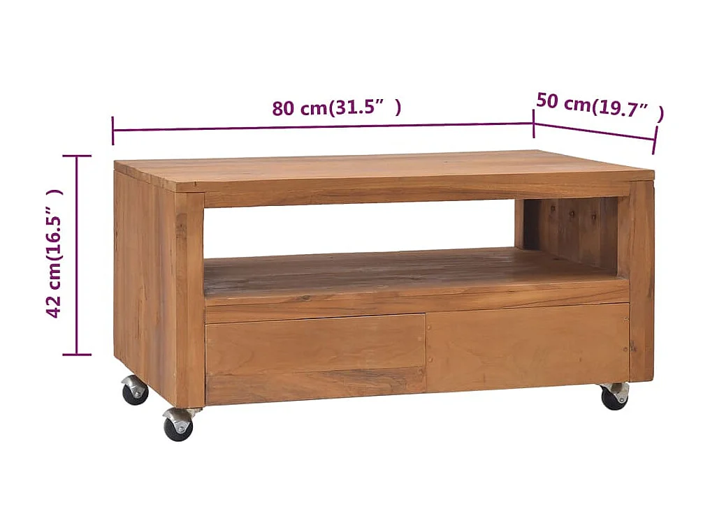 Mueble de TV con ruedas madera maciza de teca 80x50x42 cm