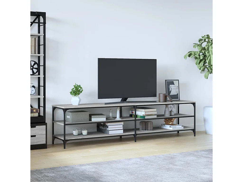Meuble TV sonoma gris 200x30x50 cm bois d'ingénierie et métal
