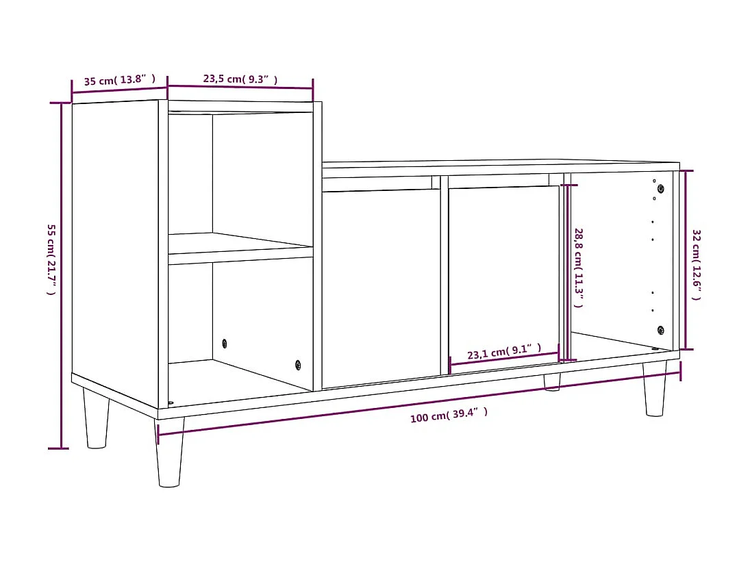 Tv-meubel 100x35x55 cm bewerkt hout hoogglans wit