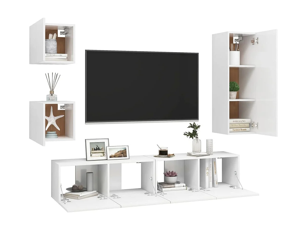 5 peças conjunto de móveis de TV contraplacado branco