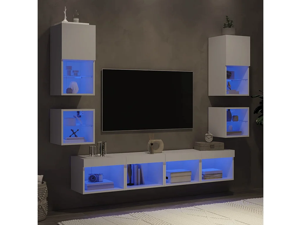 Unités murales TV avec LED 8 pièces blanc bois d'ingénierie