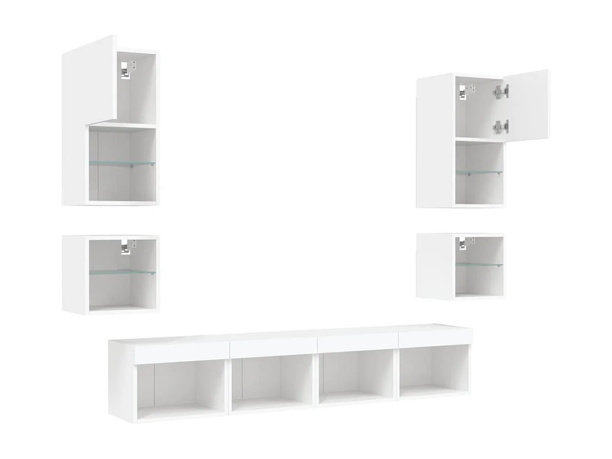 8peças móveis de parede p/ TV c/ LEDs derivados de madeira branco