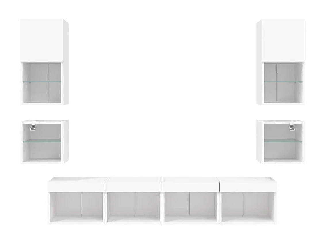 8peças móveis de parede p/ TV c/ LEDs derivados de madeira branco