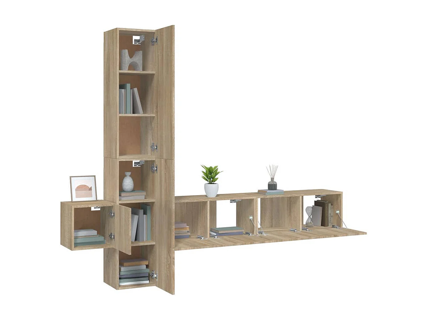 Set de muebles para TV 5 piezas madera contrachapada roble Sonoma