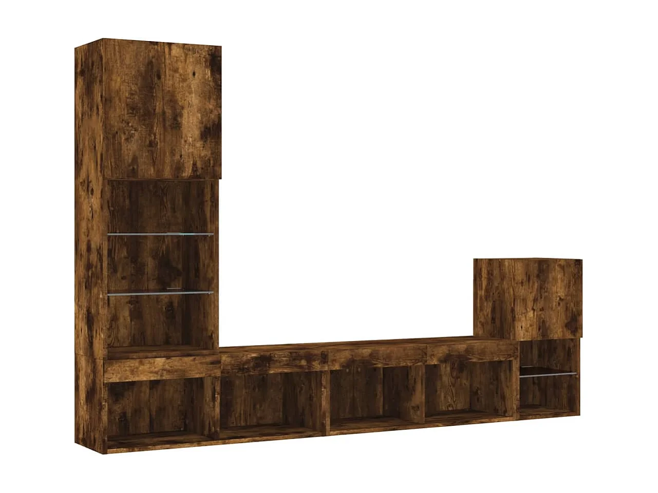 4peças móveis parede p/ TV c/ LEDs deriv. madeira carvalho fumado