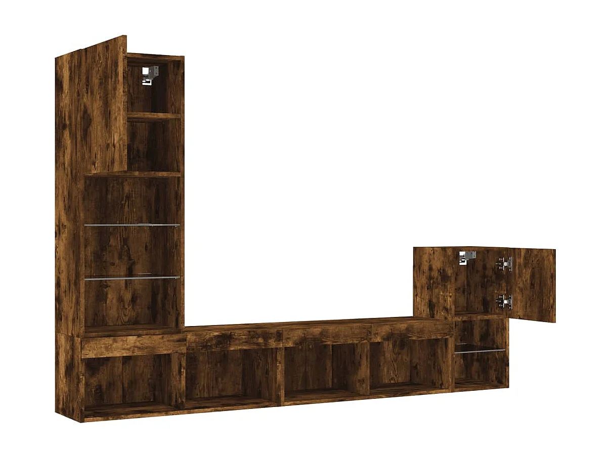 4peças móveis parede p/ TV c/ LEDs deriv. madeira carvalho fumado