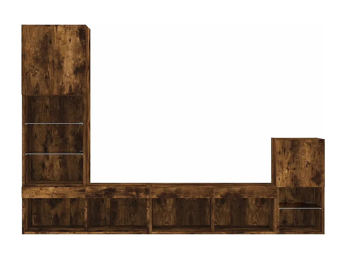 4peças móveis parede p/ TV c/ LEDs deriv. madeira carvalho fumado