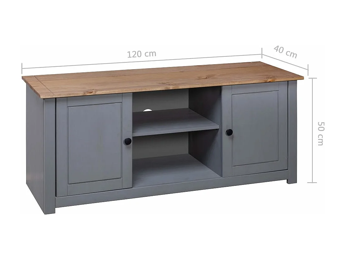 Móvel TV 120x40x50 cm madeira de pinho maciça Panama cinzento
