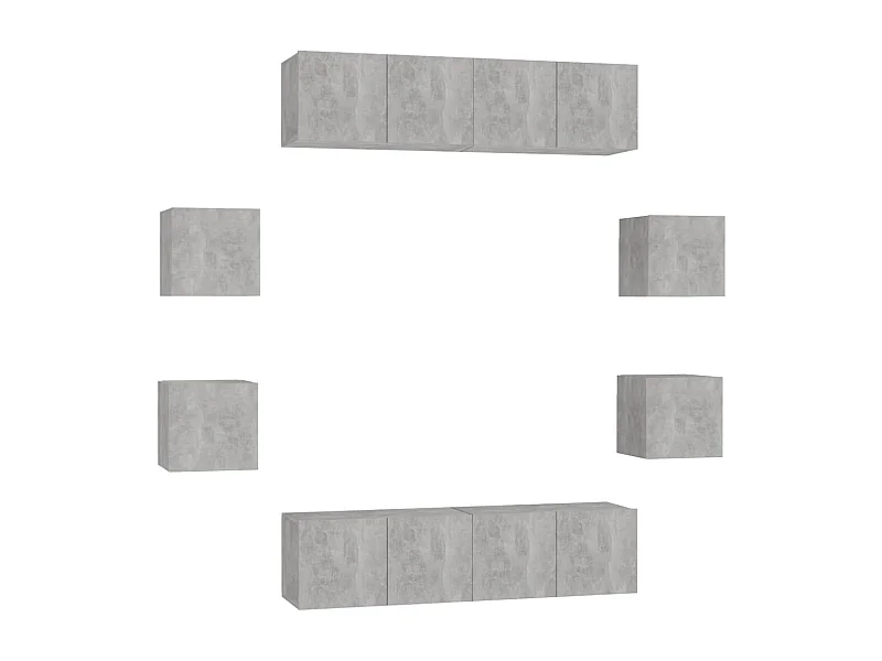 Ensemble de meubles TV 8 pièces Gris béton Aggloméré