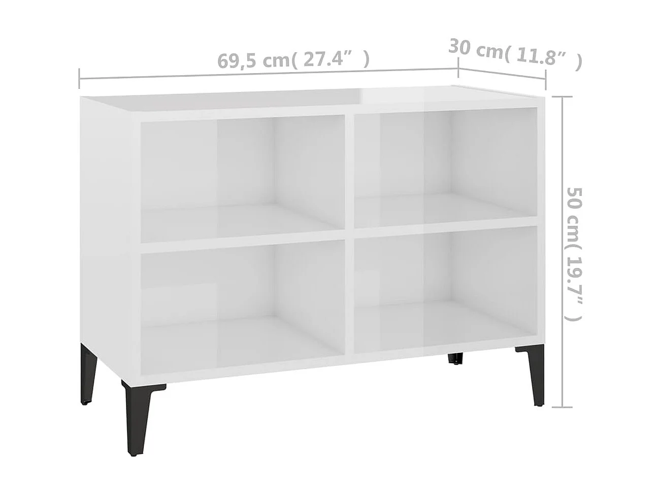 Tv-meubel met metalen poten 69,5x30x50 cm hoogglans wit