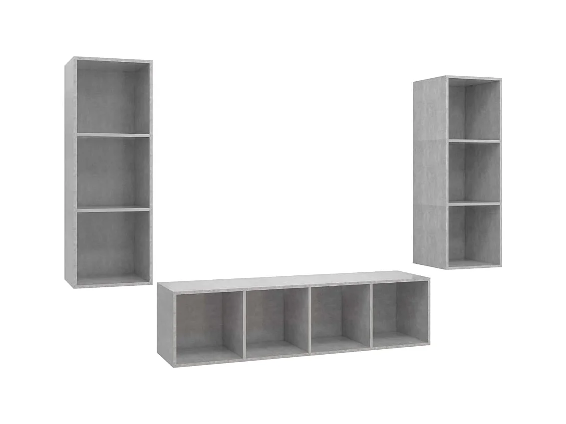 Ensemble de meuble TV 3 pièces Gris béton Aggloméré