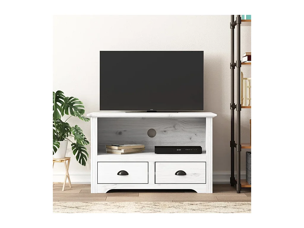 Mueble de TV con 2 cajones BODO madera pino blanco 91x43x56 cm