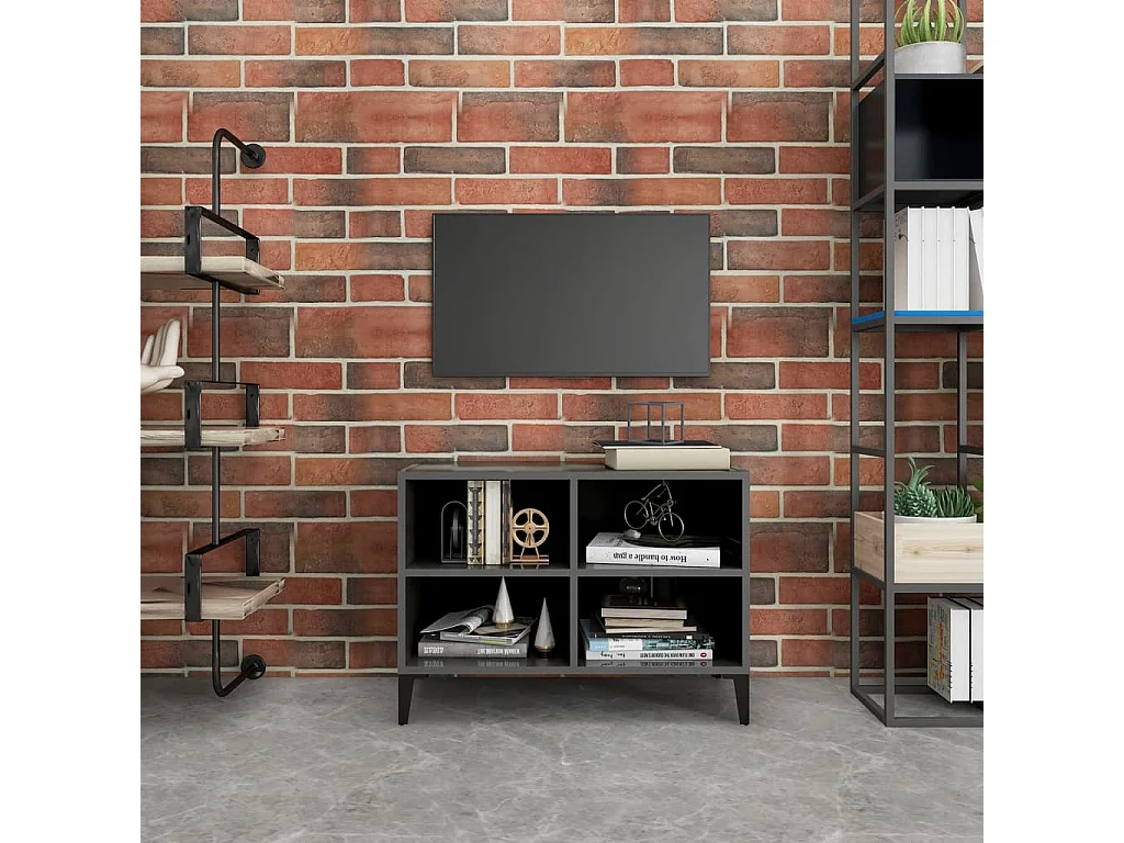 Meuble TV avec pieds en métal Gris brillant 69,5x30x50 cm