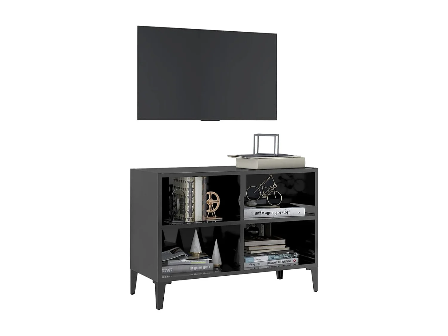 Meuble TV avec pieds en métal Gris brillant 69,5x30x50 cm