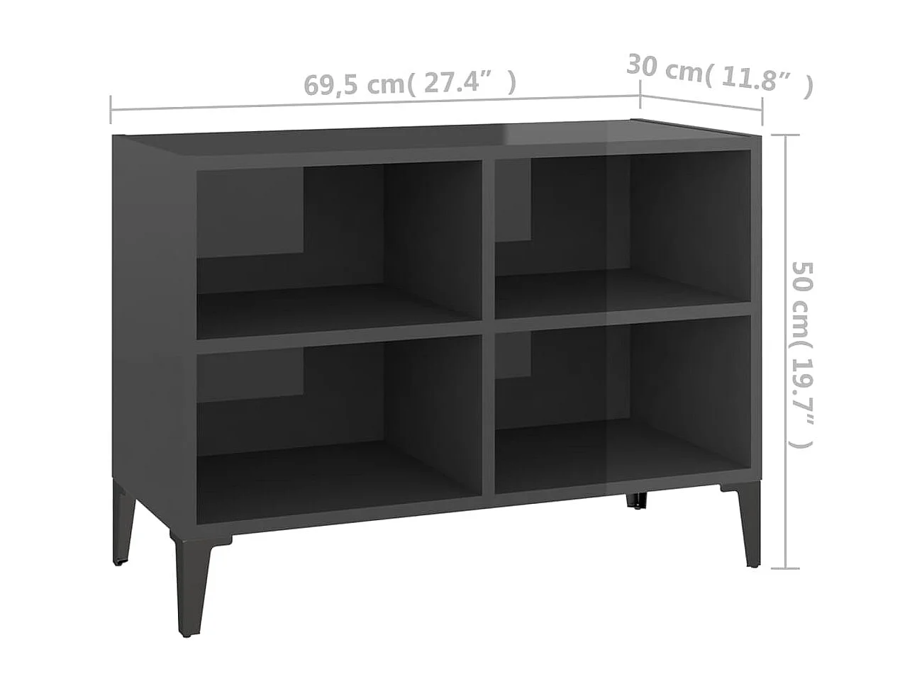 Meuble TV avec pieds en métal Gris brillant 69,5x30x50 cm