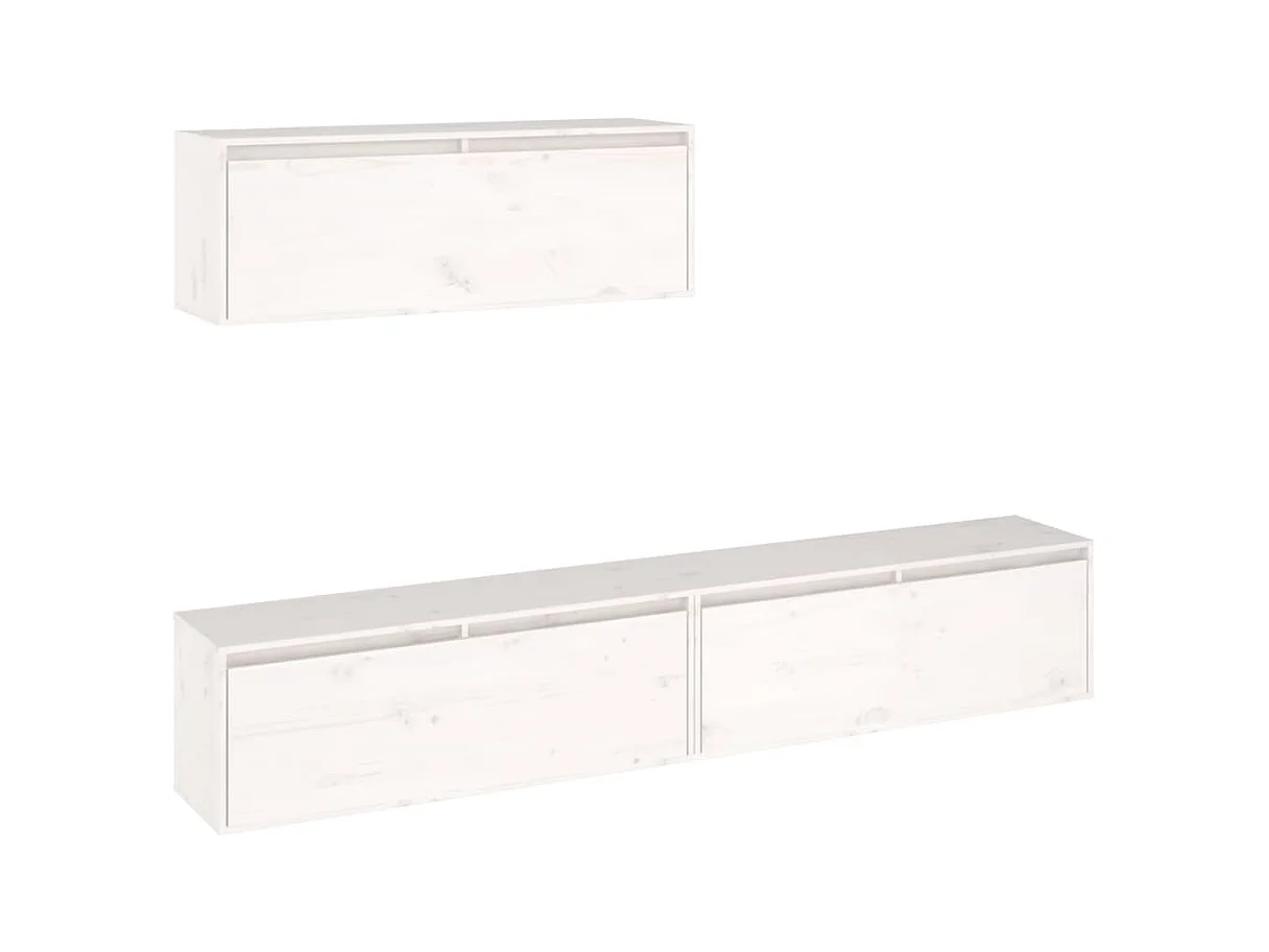 Meubles TV 3 pièces Blanc Bois massif de pin
