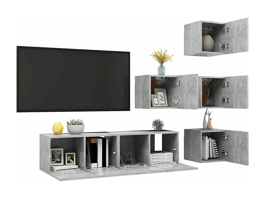 Ensemble de meuble TV 6 pièces Gris béton Aggloméré
